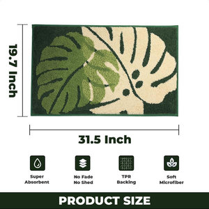 Tapis de bain personnalisés en microfibre absorbante, motif feuilles vertes, nouveau design, haute qualité, avec support antidérapant en TPR, lavables en machine, motif végétal - Product Image 2