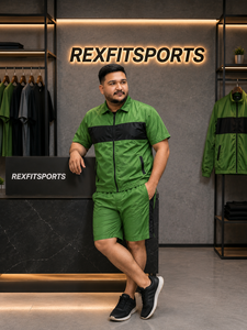 REXFIT SPORTS 2026 Customized <b>Men</b>’s Forest <b>Green</b> Nylon <b>Short</b> Sleeve Tracksuit Set Full Zip Jacket and <b>Shorts</b> Custom Sportswear - Product Image 3