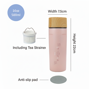 Bouteille isotherme à double paroi en acier inoxydable 16oz/500ml avec revêtement en porcelaine, infuseur à thé, compatible eau bouillante, maintient au chaud 4-6h, froid 8-10h - Product Image 5