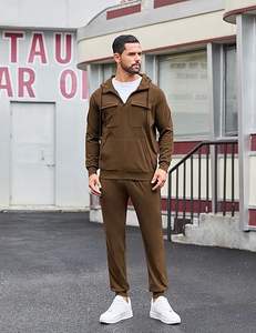 Ensemble de survêtement 2 pièces pour homme, collection automne, haut de gamme, avec sweat à capuche à manches longues et fermeture éclair quart de tour, tenue décontractée avec poche kangourou - Product Image 4