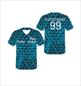 Maillot de baseball personnalisé imprimé par transfert thermique 100 % polyester, motif quadrillé bleu sarcelle et noir, uniforme d'équipe entièrement boutonné, léger et anti-humidité - Product Image 1