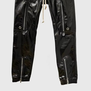 Pantalon cargo en cuir pour homme, style moto, noir enduit, tendance safari, avec poches, style utilitaire - Product Image 2