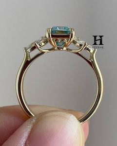 Radiant Cut Cyan Bridal <b>Set</b> 14K <b>Gold</b> Marquise Cluster Engagement <b>Ring</b> with V-Shape Chevron Curved Wedding Band Stackable <b>Set</b> - Product Image 4
