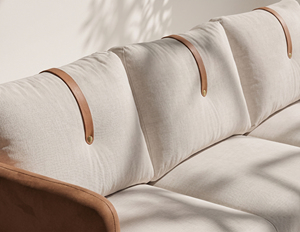 Modern Three Seat <b>Sofa</b> With Fabric Cushions And Leather Accents For Living Room - Product Image 3