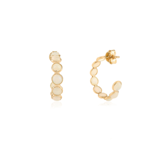 Pendientes de aro en forma de C con ópalo auténtico tallado cabujón, piedra de nacimiento de octubre, en oro amarillo de 18 quilates, joyería sencilla para mujer. - Product Image 5