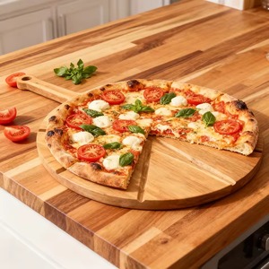 Acacia Wood Pizza Peel Round Cutting Board Serving Platter Cheese Board with Handle Charcuterie Board - Product Image 5