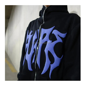 Personalizado puff impresión gráfico Y2K cremallera completa hasta la caída del hombro liso en blanco hombres elegante slim fit sudaderas con capucha y sudaderas para hombres - Product Image 1
