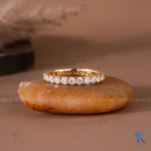 Cut Lab-Grown Diamond Minimalist Eternity Band Solid Yellow Gold | Classic Bridal <b>Stacking</b> <b>Ring</b> | Wedding Anniversary Band KRUP - Product Image 1