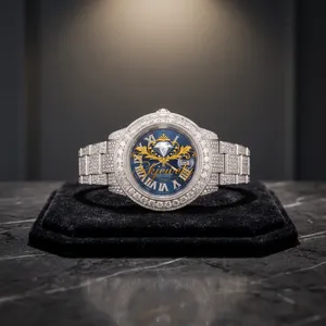 Reloj de Lujo con Esfera de Diamante Moissanite, Cristal de Zafiro, Cuarzo, Pulsera Plateada, Esfera Azul, Números Romanos, Fecha, Regalo - Product Image 5
