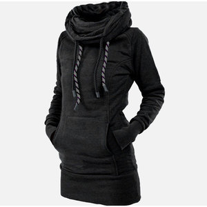 Vestido Sudadera con Capucha de Manga Larga, Color Negro Sólido, Felpa Francesa de Algodón, Corte Holgado Informal, Ropa de Otoño Unisex - Product Image 1