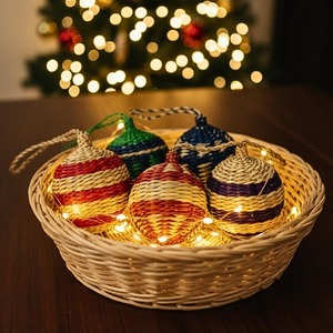 Ensemble d'ornements de Noël tissés à la main, boules colorées rayées, décoration de Noël, décoration de l'arbre de Noël - Product Image 4