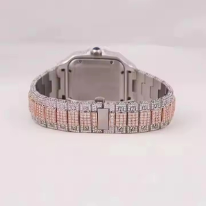 Montre à quartz pour homme en acier inoxydable avec diamants Moissanite glacés, boîtier bicolore or blanc et argent, mouvement ETA de luxe écologique - Product Image 4