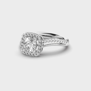 Bague de fiançailles en or blanc avec diamant rond taille brillant, sertissage pavé, bijoux fins classiques pour femme - Product Image 2