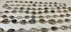 Chaîne de pierres précieuses en quartz rutilé noir naturel, forme poire, avec connecteur à sertissage - Product Image 3