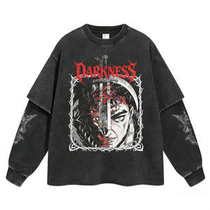 เสื้อยืดแขนยาวผ้าฝ้ายถักลายกราฟิกวินเทจสไตล์ดาร์ก 100% สำหรับผู้ชาย เสื้อผ้าสตรีทแวร์สุดเทรนด์ พิมพ์ลายดิจิทัล แห้งเร็ว - Product Image 5