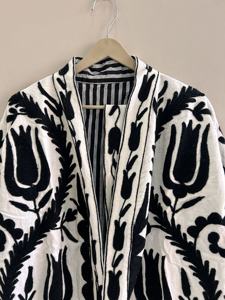 Traditional Suzani Embroidery Woven <b>Velvet</b> Cotton Finished Long Autumn Jacket <b>Women</b> Handmade Boho Ethnic - Product Image 6