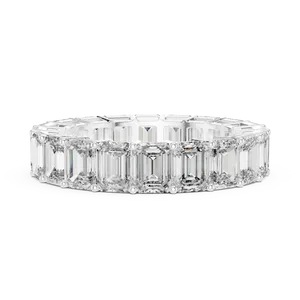 <b>Emerald</b> Cut Channel Lab Grown Diamond Full Eternity Band 6.00ctw 925 Sterling <b>Silver</b> Unisex <b>Ring</b> IGI Certified Fine Jewelry - Product Image 1