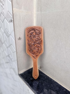 New Fashion Handmade Hand Tooled Leather Wooden Hair Brush With Woven Pattern Minimalist Modern Design Daily Use Rectangle Shape - Product Image 1