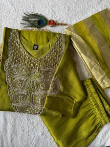 Designer <b>Kurti</b> Pant Set With Beads Embroidered Neck For Traditional <b>Indian</b> Pakistani Style Loose Fit - Product Image 6