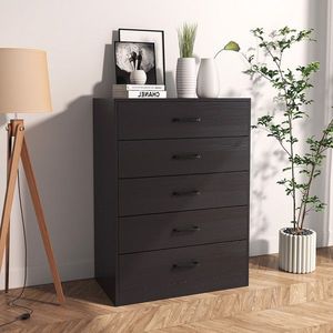 Cassettiera a 5 cassetti a fila singola, 5 strati con rivestimento in tessuto, in truciolato e tessuto non tessuto, 70*40*93.3cm, Nera - Product Image 1