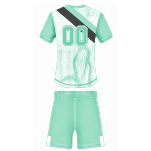 Conjunto de Uniforme de Rugby de Manga Corta en Verde Menta, Blanco y Negro, Jersey de Rugby con Cuello Redondo y Estampado Gráfico, Pantalones Cortos con Cordón, Ropa Deportiva para Equipo - Product Image 2