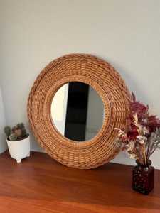 Handmade Round Rattan <b>Wall</b> Mirror Eco Friendly <b>Wicker</b> Mirror Boho Decorative Mirror for Bathroom Living Room Bedroom Home <b>Decor</b> - Product Image 4