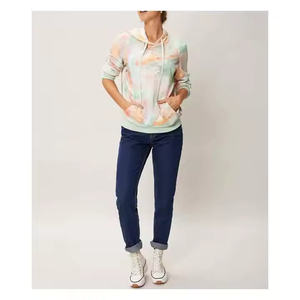 Pull-over élégant pour femme 100 % coton, décontracté, à manches longues, avec capuche, tendance, tie-dye, uni, motif uni pour femme - Product Image 4