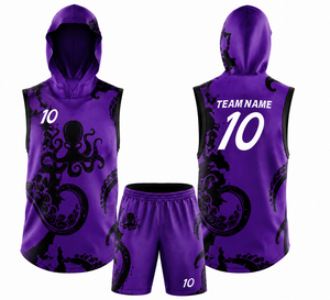 Conjunto de Uniforme de Baloncesto Personalizado Sublimado sin Mangas con Capucha, Secado Rápido, Estampado Gráfico, Unisex, Ropa Deportiva 100% - Product Image 3