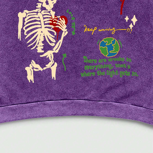 Sudadera con capucha morada personalizada con lavado ácido, gráfico de esqueleto, oversize, de algodón de alto gramaje, estilo vintage - Product Image 6