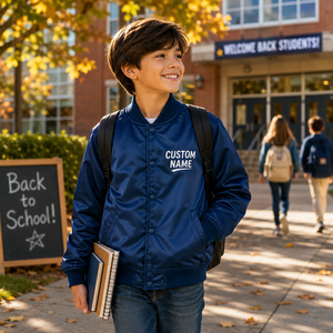 Custom Name Men's Winter Varsity Jacket Wool/Polyester Blend Heated Breathable Windproof Casual Style <b>Covered</b> <b>Button</b> Front - Product Image 6