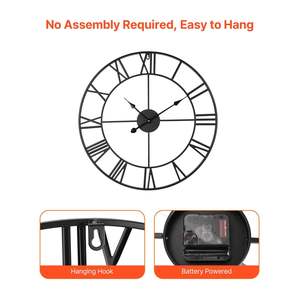 Horloge murale classique noire de style ferme, chiffres romains, fonctionne à piles, silencieuse, décoration intérieure, salon, chambre à coucher, bureau, salle à manger - Product Image 5