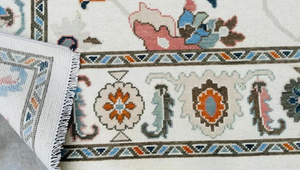 Alfombra Oushak de Lana Anudada a Mano, Color Beige Rosado Abstracto, Hecha a Mano, Calidad de Exportación Oriental, Antideslizante, Apta para Mascotas, Duradera - Product Image 3