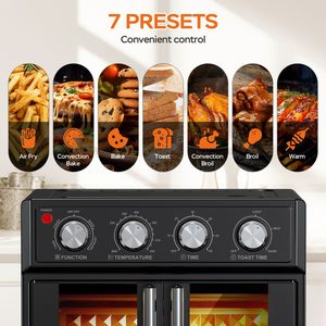 PlumChef Forno a Convezione Multifunzione da 29,5 Litri per 6 Fette, Friggitrice ad Aria da 1700W, Forno da Appoggio con Porta Francese - Product Image 2