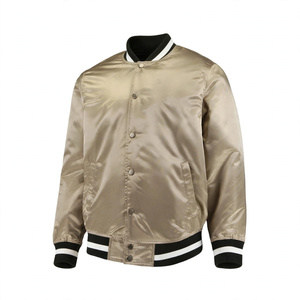 Chaqueta Bomber Dorada Satinada para Hombre, Corte Regular, Cuello Camisero, Ropa Exterior Informal de Otoño, Color Sólido, Exterior de Poliéster - Product Image 1