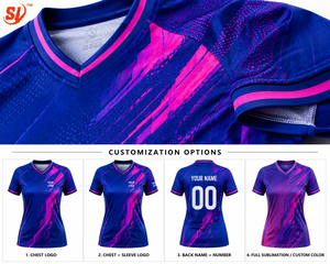 เสื้อฟุตบอลหญิงแบบสั่งทำพิเศษ ลายซับลิเมชั่นล้ำสมัย สำหรับทีม |   ฟุตบอลสีน้ำเงินโคบอลต์และสีม่วงแดง OEM - Product Image 6