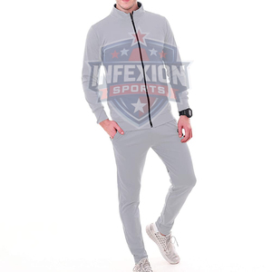 Men's Gray Full Zip <b>Tracksuit</b> Set Quick Dry Sporty Casual Autumn Wear Solid Color Long Sleeve With Side Pockets - Product Image 3