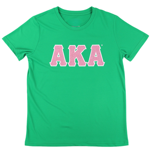 AKA Glitter Dry Fit T Shirt Women Green Greek Sorority Tee Moisture Wicking Athletic Casual Stylish Fit Top. เสื้อยืดผู้หญิงสีเขียวกรีกซอร์โรริตี้ ที ฟิตติ้ง เสื้อยืดผู้หญิงสีเขียวกรีกซอร์โรริตี้ ที ฟิตติ้ง - Product Image 1