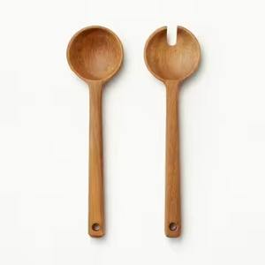 Cuillère de service traditionnelle en bois, ustensile de cuisine naturel pour remuer, mélanger, servir, soupe, riz, salade, cuisine pour la cuisson quotidienne - Product Image 4