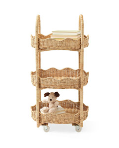 Chariot roulant en rotin tressé à bords festonnés fait main - Étagère de rangement pour chambre d'enfant à 3 niveaux en osier - Product Image 1