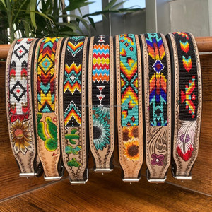 Nouveau style de collier de chien perlé en cuir de qualité supérieure personnalisé vente en gros colliers de luxe ajustables pour animaux de compagnie en cuir repoussé à la main - Product Image 6