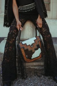Western Cowhide Leather Crossbody <b>Bag</b> with Fringe – Hand-Tooled Vintage <b>Boho</b> Saddle Purse for Women - Product Image 5