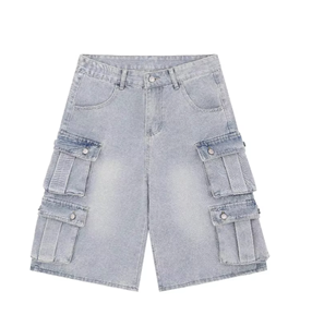 High Waist <b>Black</b> Denim <b>Shorts</b> With White Embroidered Letter Logo Streetwear Style Summer Casual Fit Regular Straight Leg - Product Image 1