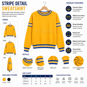 เสื้อสเวตเชิ้ตคอวีลายทางสีเหลืองน้ำเงินของชมอินเตอร์เนชั่นแนล โซโรริตี้ ซิสเตอร์ฮู้ด ผลิตจากผ้าฝ้ายถัก 100% เหมาะสำหรับใส่ในฤดูใบไม้ร่วง พร้อมโลโก้แบบกำหนดเอง - Product Image 6