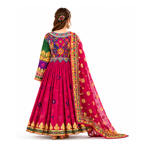 Robes afghanes Kuchi pour femmes, entièrement cousues, prêtes à porter, coupe ample, en soie, décontractées, pour mariage, robes traditionnelles afghanes Kuchi. - Product Image 3