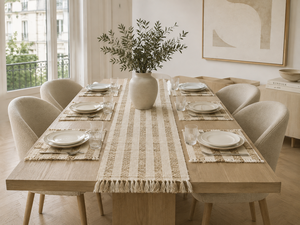 Luxury Puzzle <b>Rectangle</b> Bohemian Wool/Silk Handmade Flat Weave Washable Table Runner <b>Placemat</b> Set for Home Dining Decor - Product Image 5