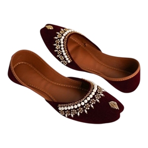 STAR IMPEX Hot Selling Ladies <b>Khussa</b> Jutti Shoes Traditional Pakistani Ethnic Floral Embroidery Velvet Upper Rhinestones - Product Image 4