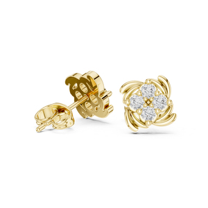 ต่างหูแต่งงานเพชรทรงกลมเพาะเลี้ยงในห้องปฏิบัติการ ทองคำ 14K สีเหลือง สำหรับผู้หญิง |   เพชรที่เพิ่งเพาะเลี้ยง - Product Image 4