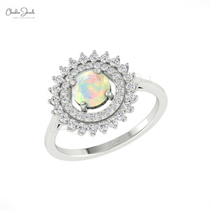 Natural 6mm Round Cut Ethiopian <b>Opal</b> Dual Halo <b>Ring</b> in 14k Solid Gold Diamond Classic Wedding <b>Ring</b> from Chordia Jewels - Product Image 2