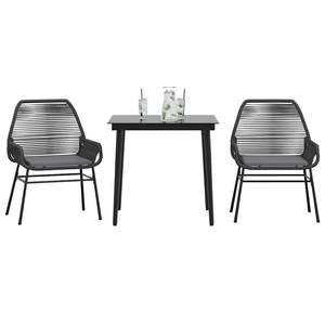 Ensemble de salle à manger de jardin 2 places en rotin PE noir avec housses amovibles - Product Image 1