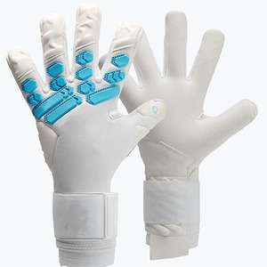 White Football Goalkeeper <b>Gloves</b> Full Finger Non Slip Breathable Adjustable Wrist Strap Unisex Silicone Printing PU Material - Product Image 1